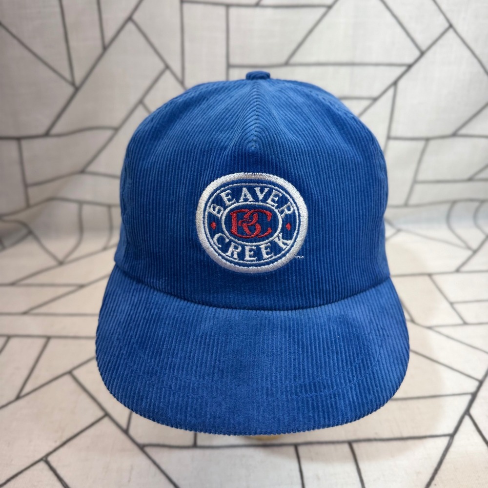 Beaver Creek Snapback‎ Hat OS Blue Corduroy Vintage Ski Country Imports Cap